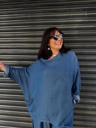 İthal Tensel Oversize Degaje Kot Bluz