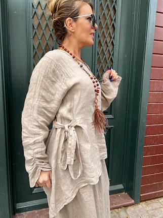 İthal Keten Elbise Bluz Takım