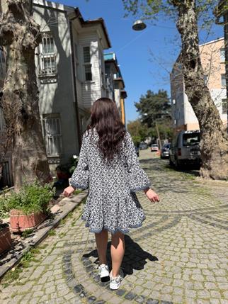 İthal Vual Koton Kol Volanlı Düğmeli Elbise
