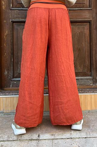 Vallery Kemerli Bol Paça Keten Pantolon