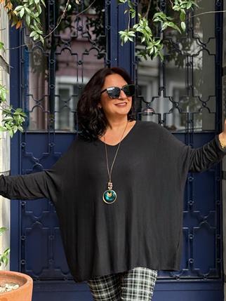 İthal Oversize V Yaka Kolyeli Triko