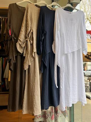 İthal Keten Elbise Bluz Takım