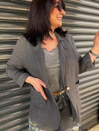 İthal Çiçekli Pantolonlu Keten Ceket Takım