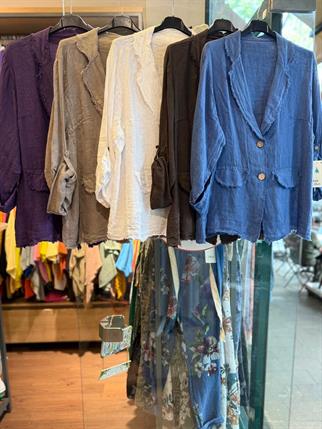 İthal Pis Dikişli Keten Blazer Ceket