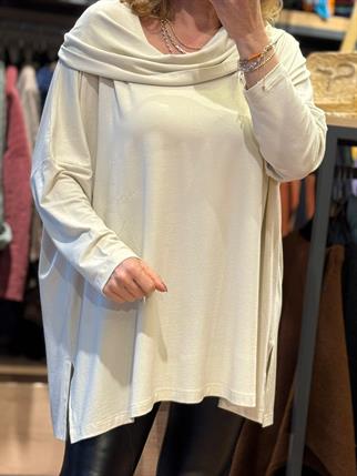 Degaje yakalı kapüşonlu oversize salaş pamuklu bluz