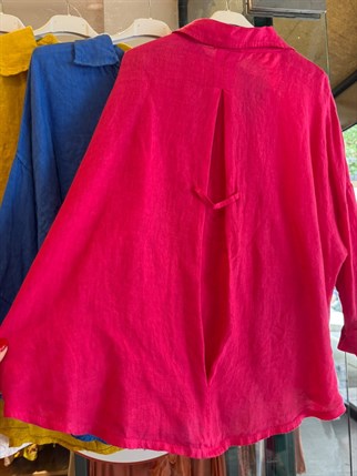 Oversize İthal Ham Keten Biritli Gömlek