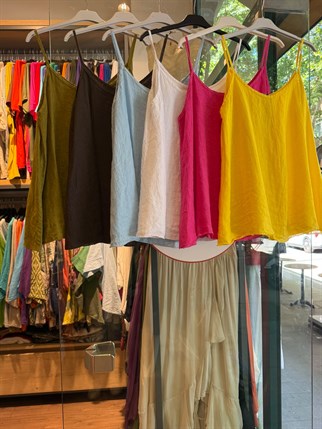 İthal Çan Model Askılı Keten Bluz