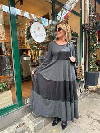 Antrasit Asimetrik Deri Detaylı Elbise