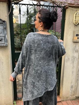 Antrasit Asimetrik Yıkamalı Yarasa Kol Triko