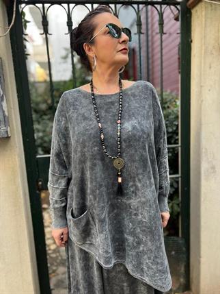 Antrasit Asimetrik Yıkamalı Yarasa Kol Triko