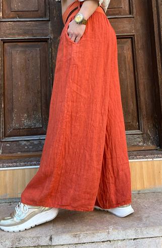 Vallery Kemerli Bol Paça Keten Pantolon