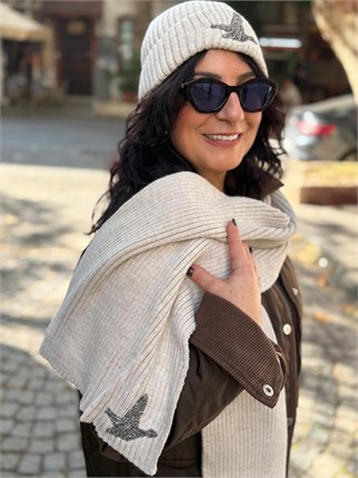 Kuşlu Atkı Bere Takım