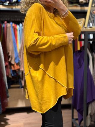 Hardal Ters Dikişli Oversize Simli Organik Bluz