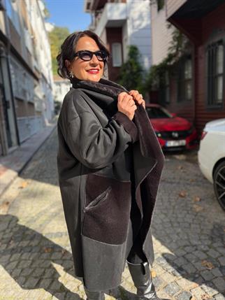 Oversize İthal Kürklü Nubuk Kaban