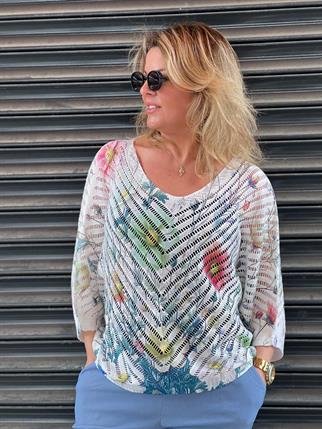 İthal V Yaka Ajurlu Çiçek Desenli Merserize