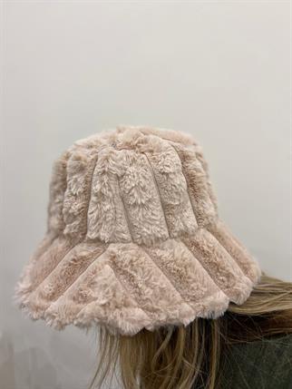 Bej Peluş Bucket Şapka
