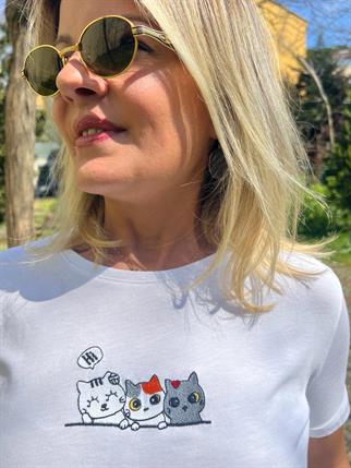 Beyaz Kedili Tshirt