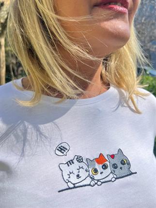 Beyaz Kedili Tshirt