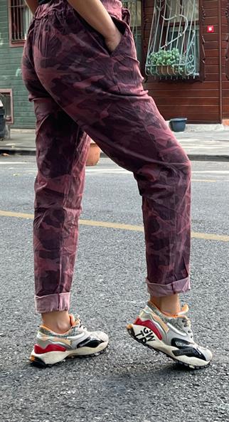Bordo İthal Kamuflaj Likralı Pantolon