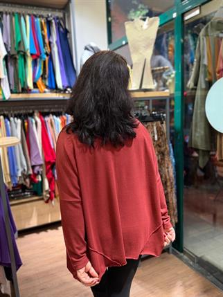 Bordo Ters Dikişli Oversize Simli Organik Bluz