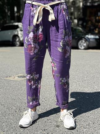 İthal Çiçekli Keten Pantolon