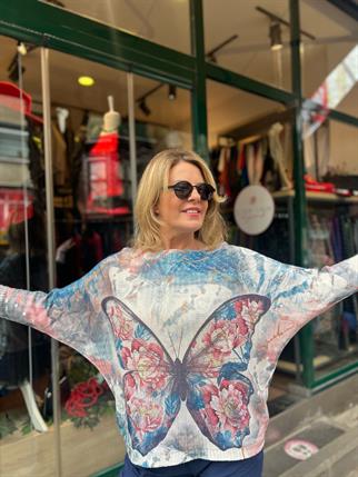 Kelebek Desenli Merserize Bluz