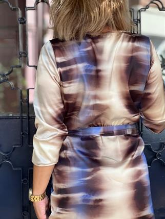 Kruvaze Degaje Yaka Saten Kalem Elbise