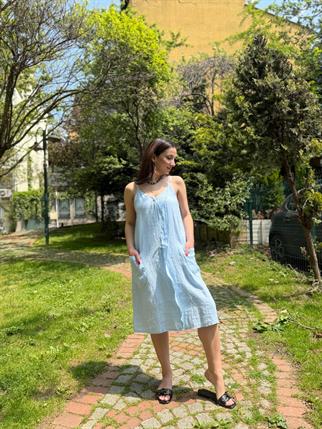 Torba Cepli Askılı Keten Elbise