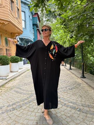 Oversize Nakışlı Gömlek Elbise