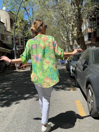 Floral Desen İthal Keten Gömlek