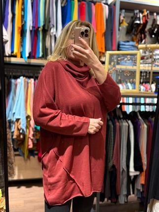 Bordo Degaje Ters Dikişli Simli Organik Bluz