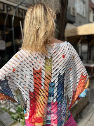 İthal V Yaka Ajurlu Kedi Desenli Merserize