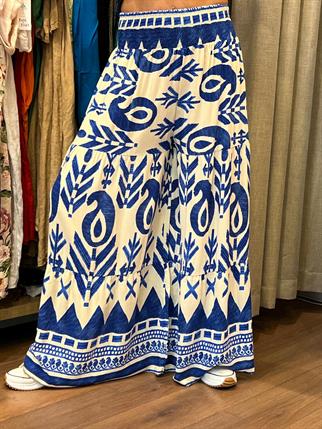 Çini Desen Bol Paça Pileli Otantik Pantolon