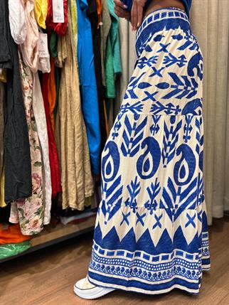 Çini Desen Bol Paça Pileli Otantik Pantolon