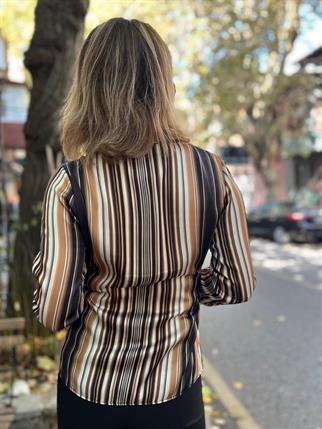 Çizgili Saten Kruvaze Bluz