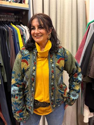 Haki İthal Pamuklu Nakışlı Ceket