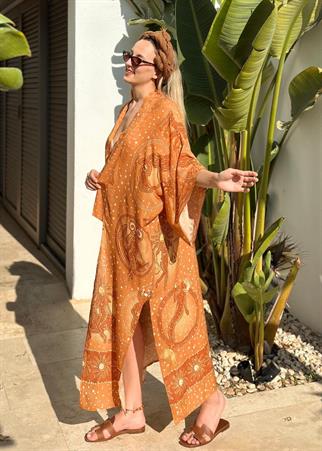 Turuncu Desenli Kimono