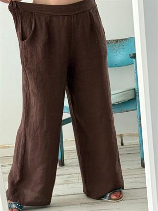 Arkadan Lastikli İthal Keten Pantolon