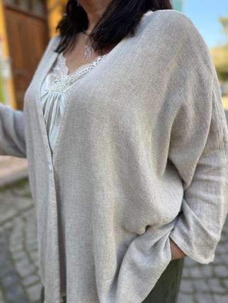 İthal Petek Dokulu Oversize Keten Ceket