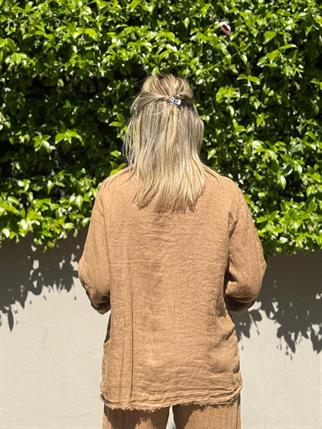 İthal Pis Dikişli Keten Blazer Ceket