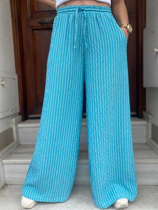 Çizgili Gofre Bol Paça Pantolon