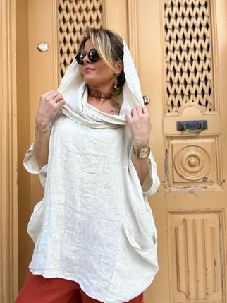 İthal Oversize Degaje Keten Bluz