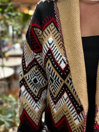 Kilim Desenli Şal Yaka Hırka