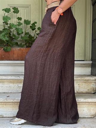 İthal Hasır Kemerli Keten Pantolon