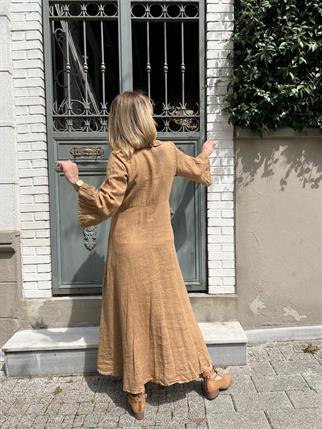 İthal Fırfırlı Keten Elbise