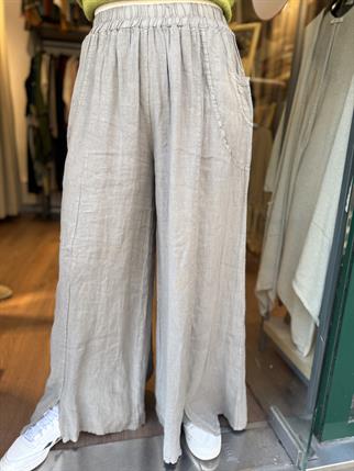 İthal Paça Ucu Yırtmaçlı Keten Pantolon