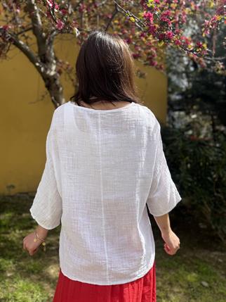 İthal Kolyeli Keten Bluz