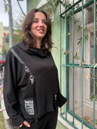 Fermuarlı Kapüşonlu Siyah Sweatshirt