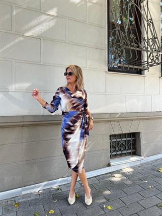 Kruvaze Degaje Yaka Saten Kalem Elbise