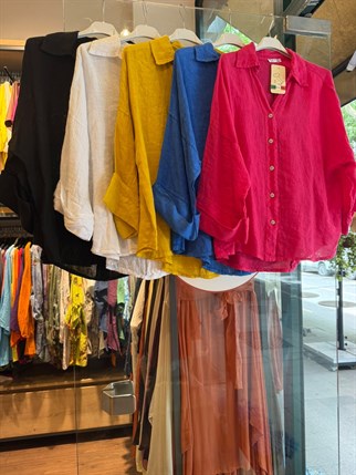Oversize İthal Ham Keten Biritli Gömlek